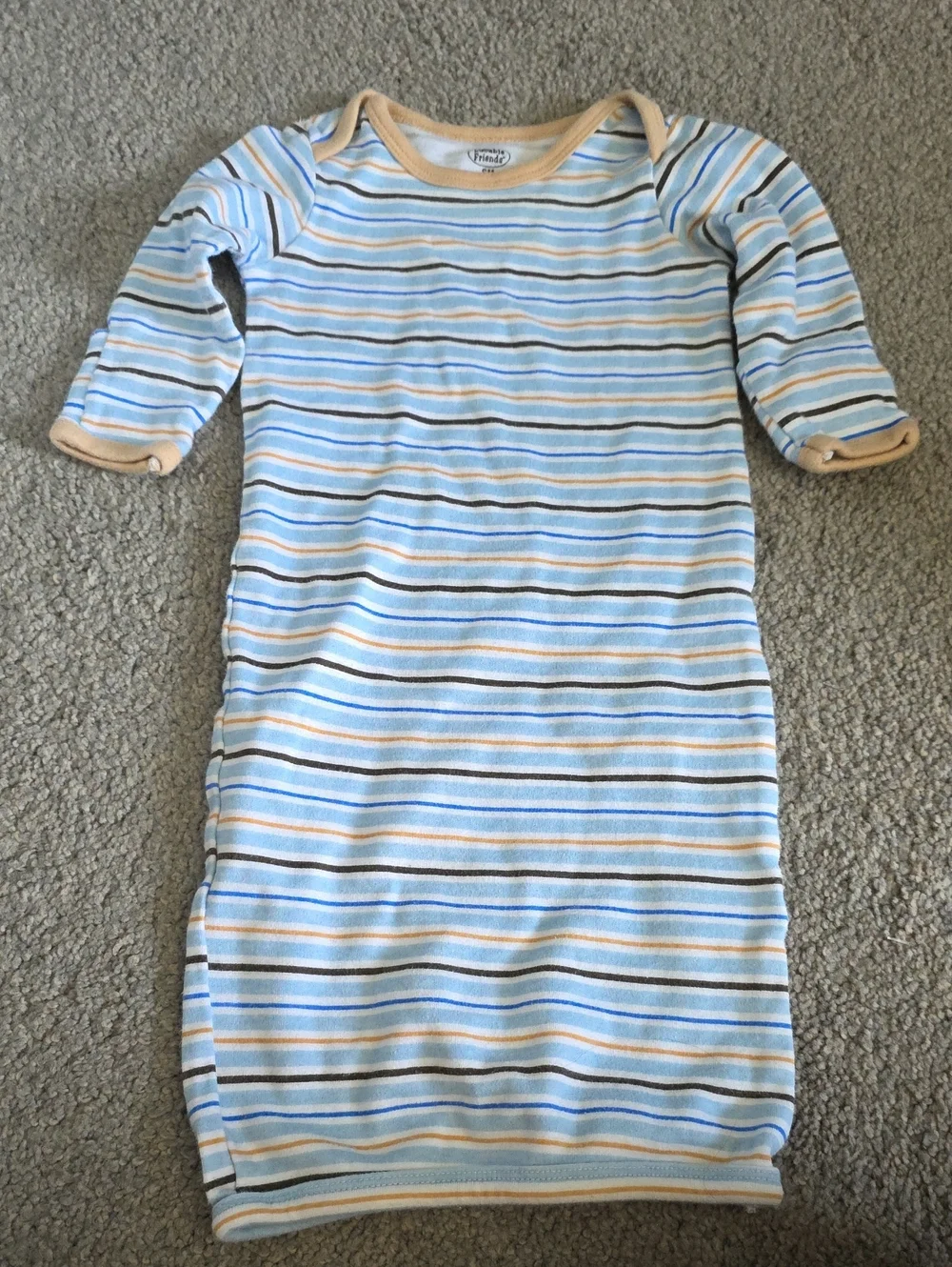 Luvable Friends Blue, Tan and White Striped Baby Gown